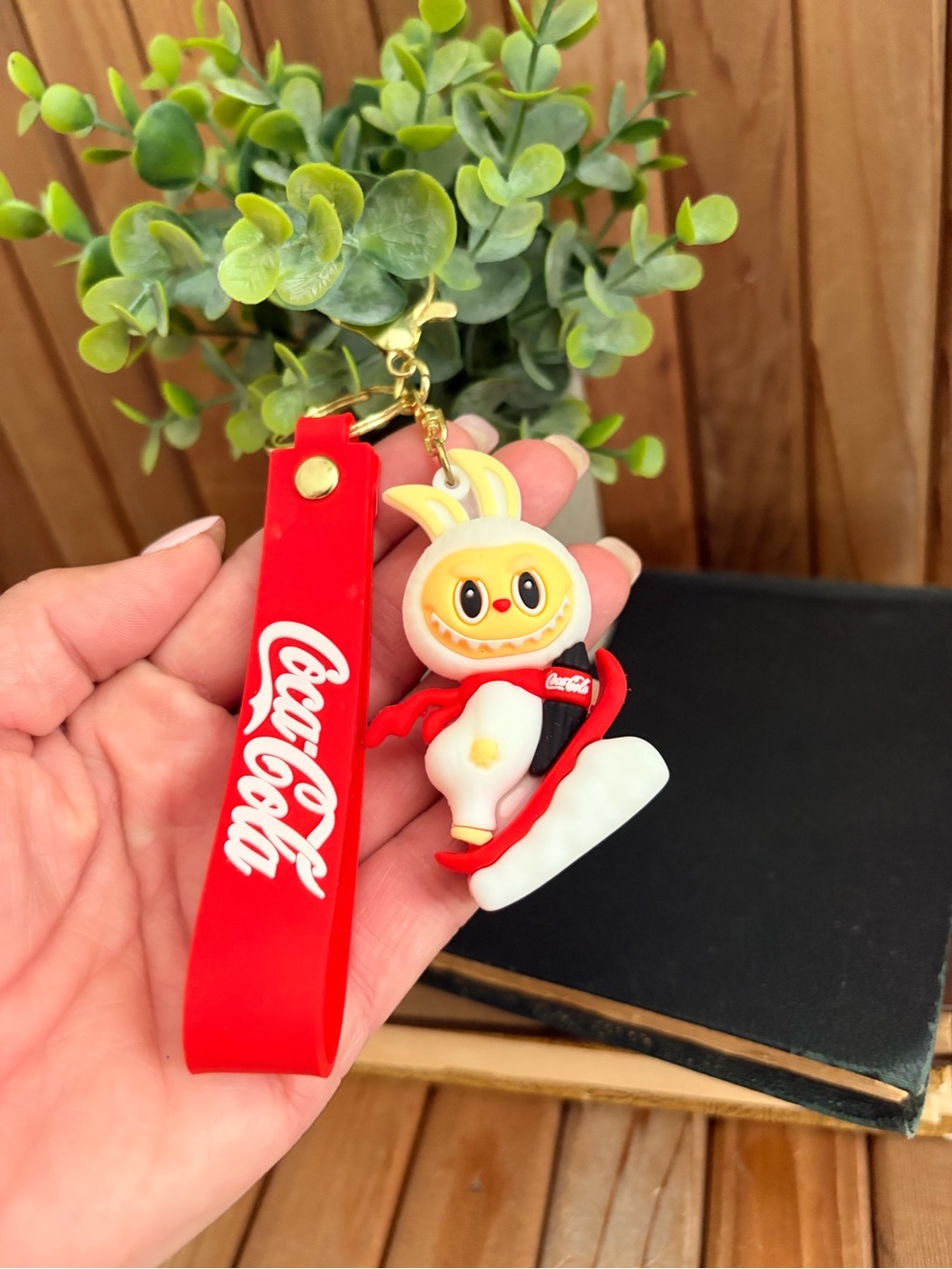 Coca-Cola Snowboard Labubu Bunny Keychain with Red Logo Strap - Picture 3 of 4